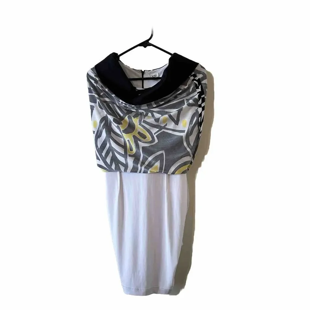 Cache Black White Yellow Leaf Short Sheath Lined Dress Sequin Size 4 *READ* - Picture 7 of 12